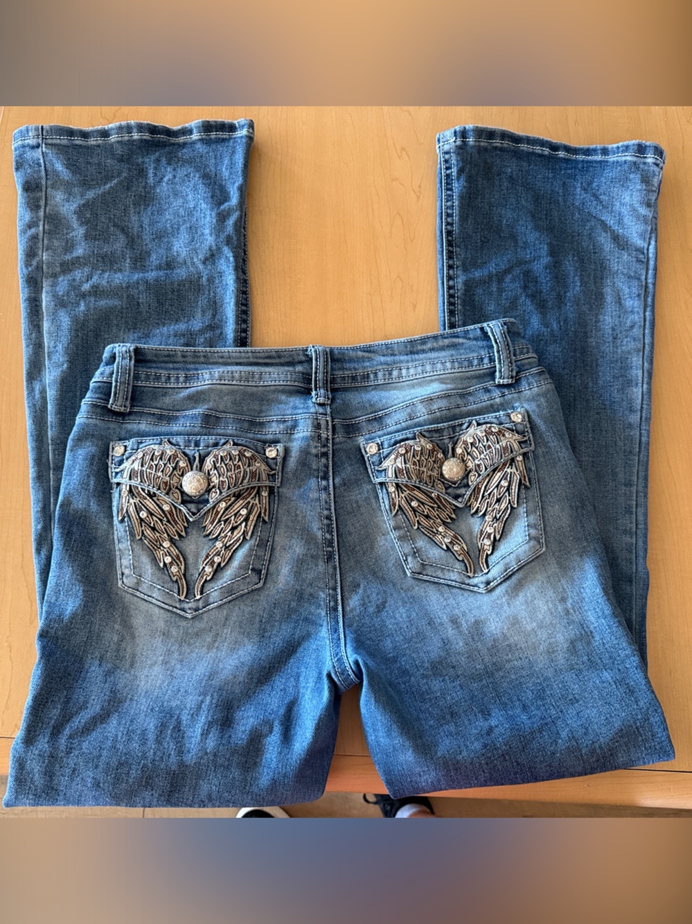Embellished Wing Back Pocket Blue Jeans , boot cut  Fire and Rain Size 13